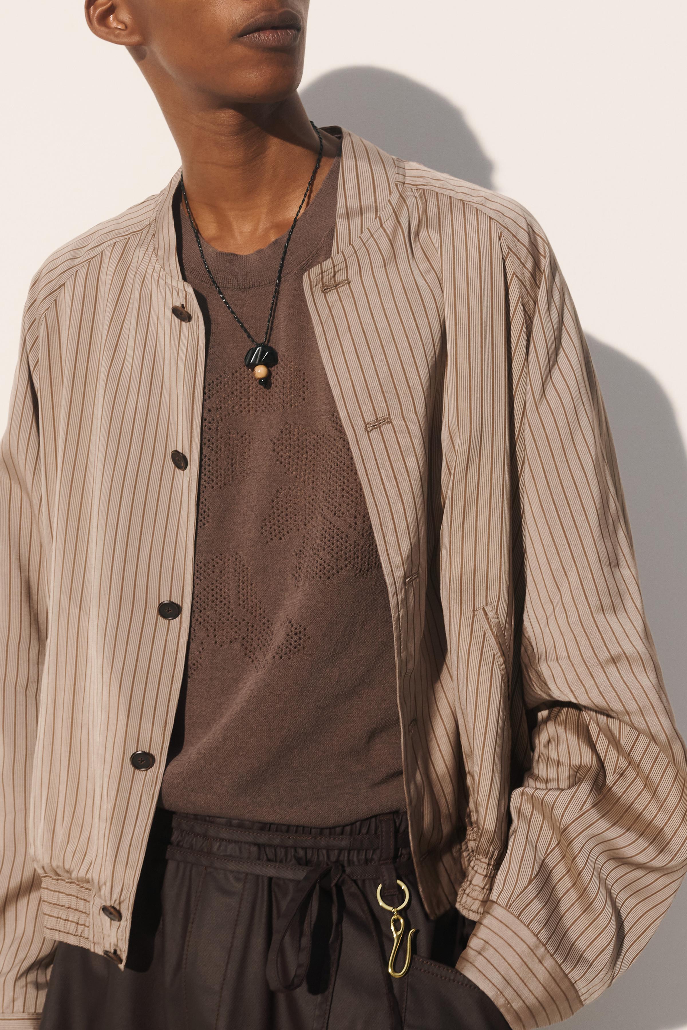 CROPPED STRIPED VISCOSE-CUPRO BOMBER JACKET